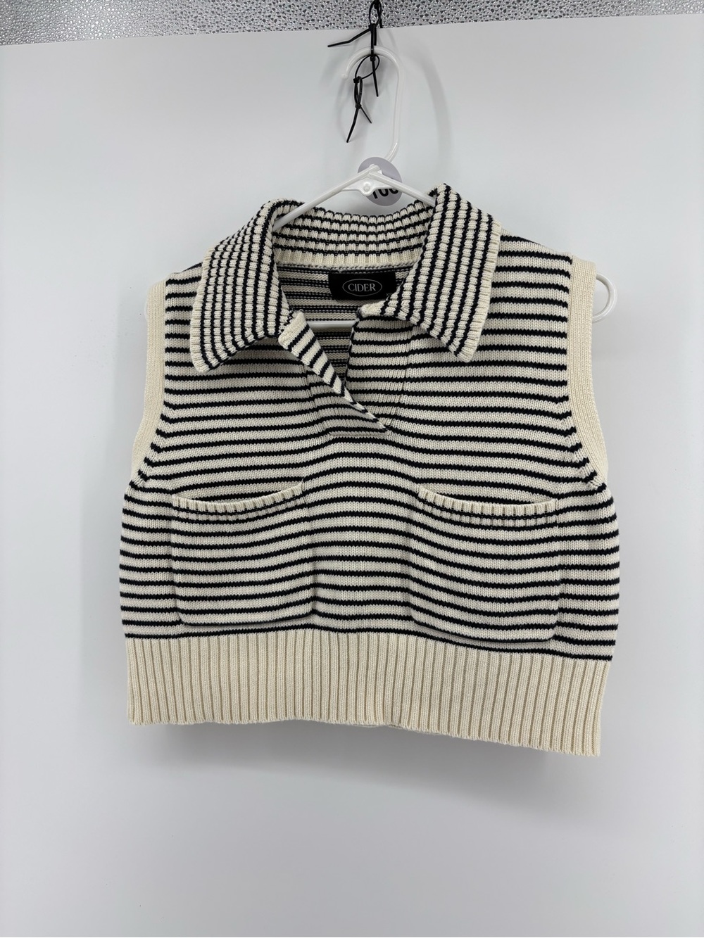 Cider Black & Cream Striped Knit Polo Vest